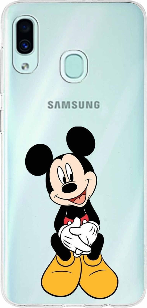 Samsung Galaxy A30 Kapak Mickey Mouse Tasarımlı Şeffaf Silikon Kılıf