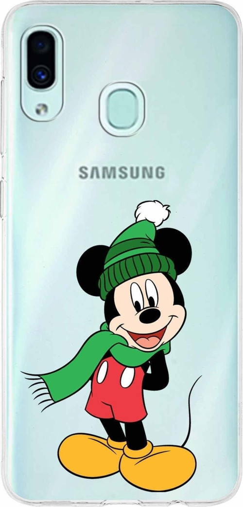 Samsung Galaxy A30 Kapak Mickey Mouse Tasarımlı Şeffaf Silikon Kılıf
