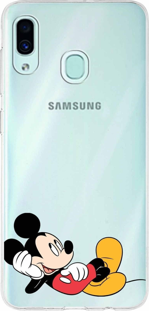 Samsung Galaxy A30 Kapak Mickey Mouse Tasarımlı Şeffaf Silikon Kılıf