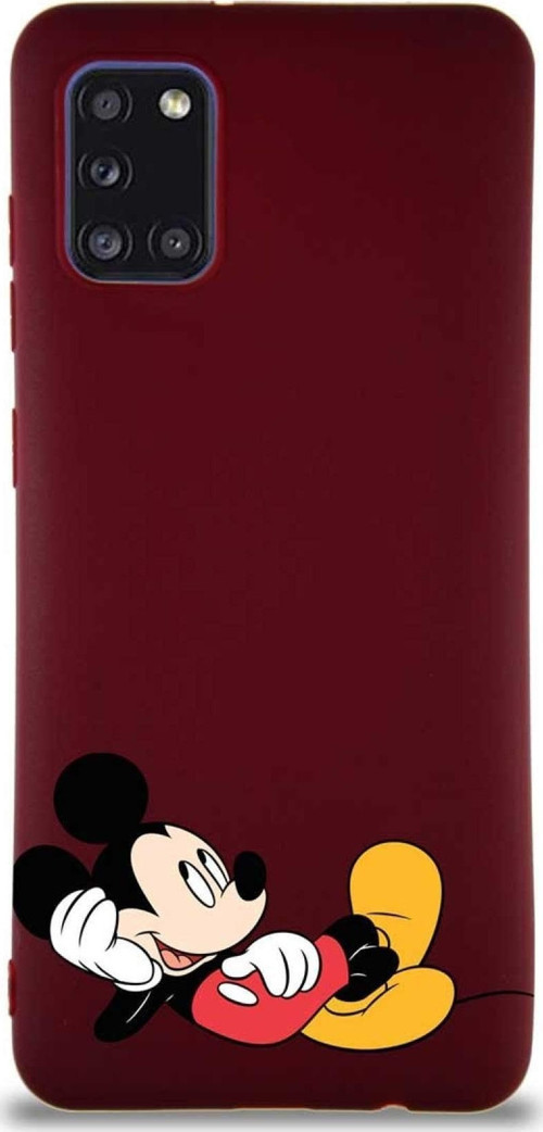 Samsung Galaxy A31 Soft Premier Kapak Mickey Mouse-F Tasarımlı Silikon Kılıf - Mürdüm