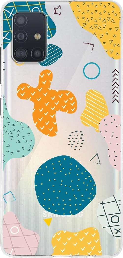 Samsung Galaxy A51 Uyumlu Kapak Geometrik Şekiller Tasarımlı Şeffaf Silikon Kılıf