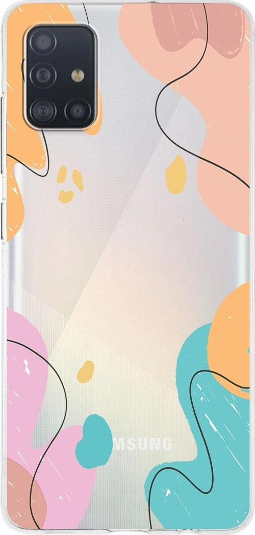 Samsung Galaxy A51 Uyumlu Kapak Karışık Renkler Tasarımlı Şeffaf Silikon Kılıf