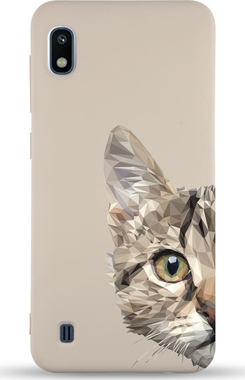 Samsung Galaxy A10 Uyumlu Lansman Kılıf Catface Tasarımlı Içi Kadife Kapak-Bej