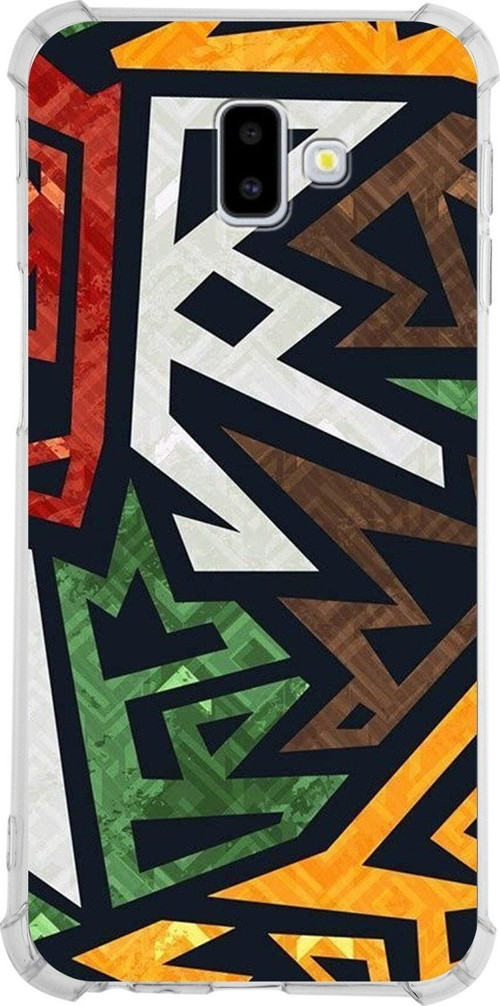Samsung Galaxy J6 Plus Köşe Korumalı Antişok Kapak Soyut Grafiti Tasarımlı Şeffaf Kılıf