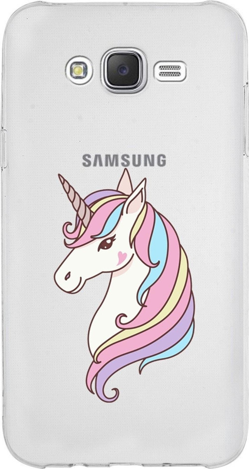 Samsung Galaxy J7 Kapak Unicorn Tasarımlı Şeffaf Silikon Kılıf