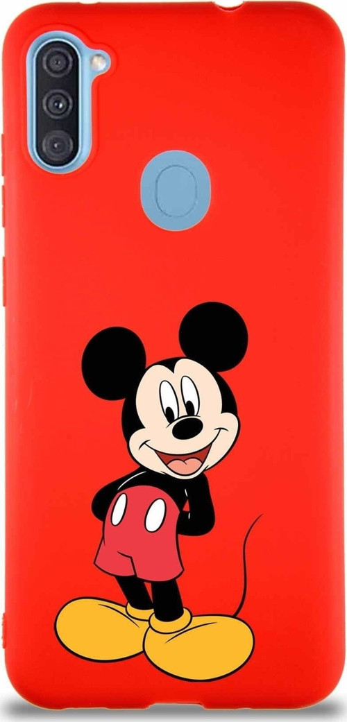 Samsung Galaxy M11 Soft Premier Kapak Mickey Mouse-B Tasarımlı Silikon Kılıf - Kırmızı
