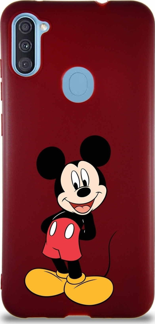 Samsung Galaxy M11 Soft Premier Kapak Mickey Mouse-B Tasarımlı Silikon Kılıf - Mürdüm