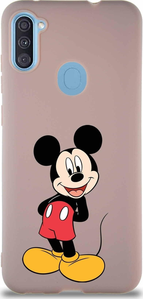 Samsung Galaxy M11 Soft Premier Kapak Mickey Mouse-B Tasarımlı Silikon Kılıf - Pudra