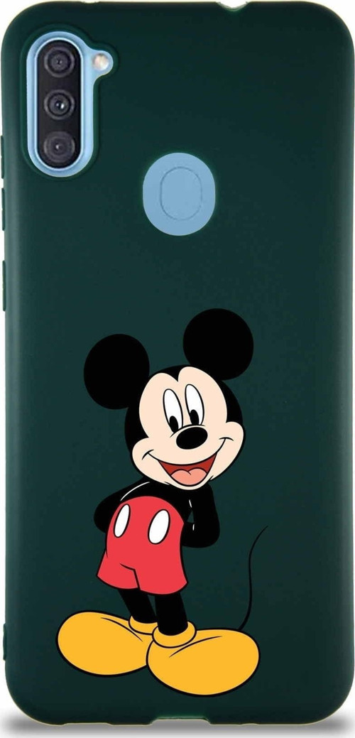 Samsung Galaxy M11 Soft Premier Kapak Mickey Mouse-B Tasarımlı Silikon Kılıf - Yeşil