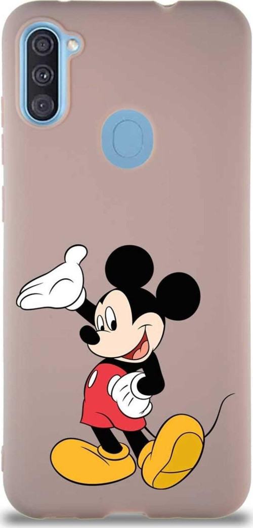 Samsung Galaxy M11 Soft Premier Kapak Mickey Mouse-C Tasarımlı Silikon Kılıf - Pudra