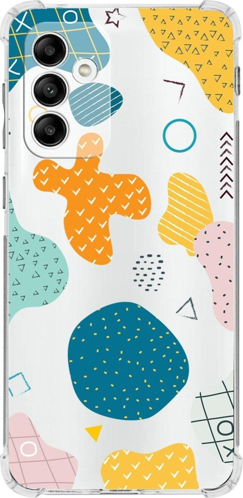 Samsung Galaxy M23 Uyumlu Köşe Korumalı Antişok Kapak Geometrik Şekiller Tasarımlı Şeffaf Kılıf