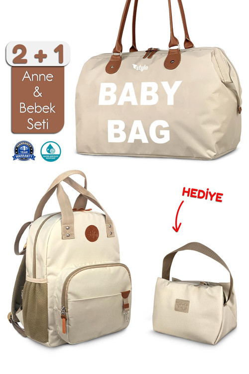 Baby Bag Bebek Bakım Kadın Omuz Çantası + Popi Anne Kadın Sırt Çantası Termos Çanta Hediye