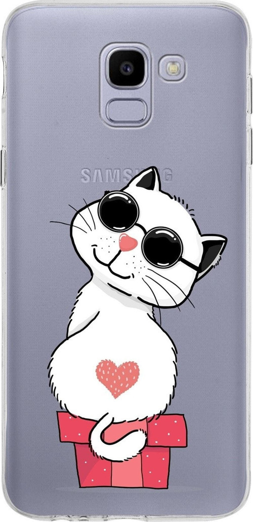 Samsung Galaxy J6 Kapak Cool Cat Tasarımlı Şeffaf Silikon Kılıf