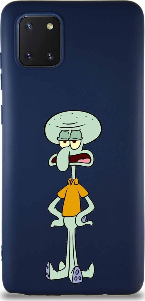 Samsung Galaxy Note 10 Lite Soft Premier Kapak Squidward Dokunaç Tasarımlı Silikon Kılıf - Lacivert