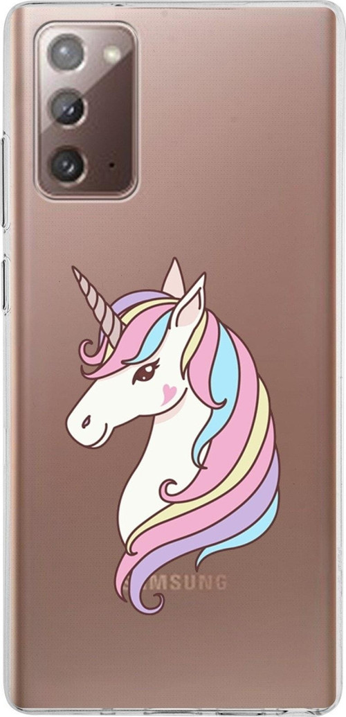 Samsung Galaxy Note 20 Kapak Unicorn Tasarımlı Şeffaf Silikon Kılıf