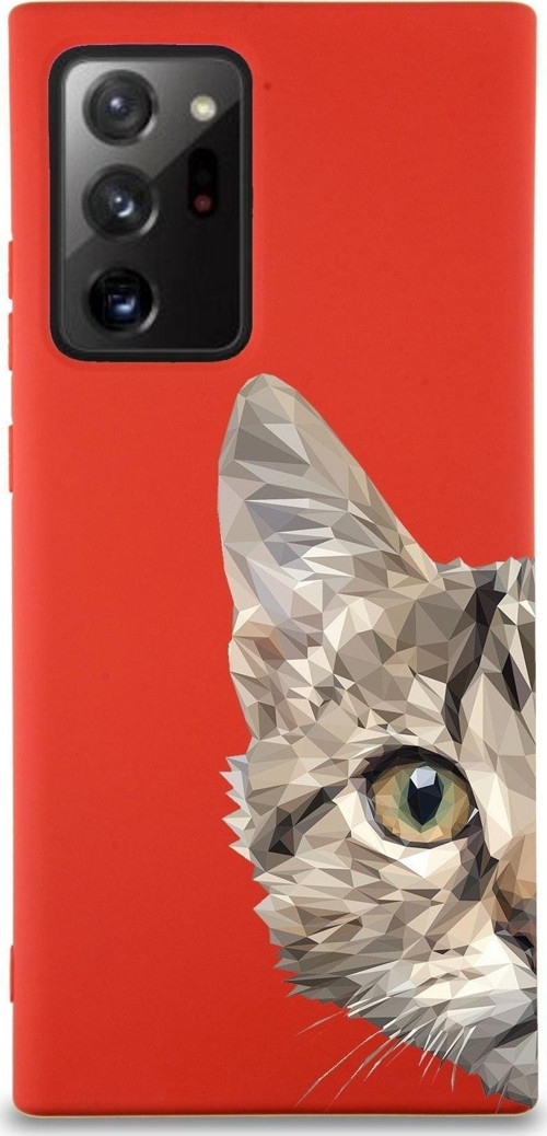 Samsung Galaxy Note 20 Plus Uyumlu Lansman Kılıf Catface Tasarımlı Içi Kadife Kapak-Kırmızı