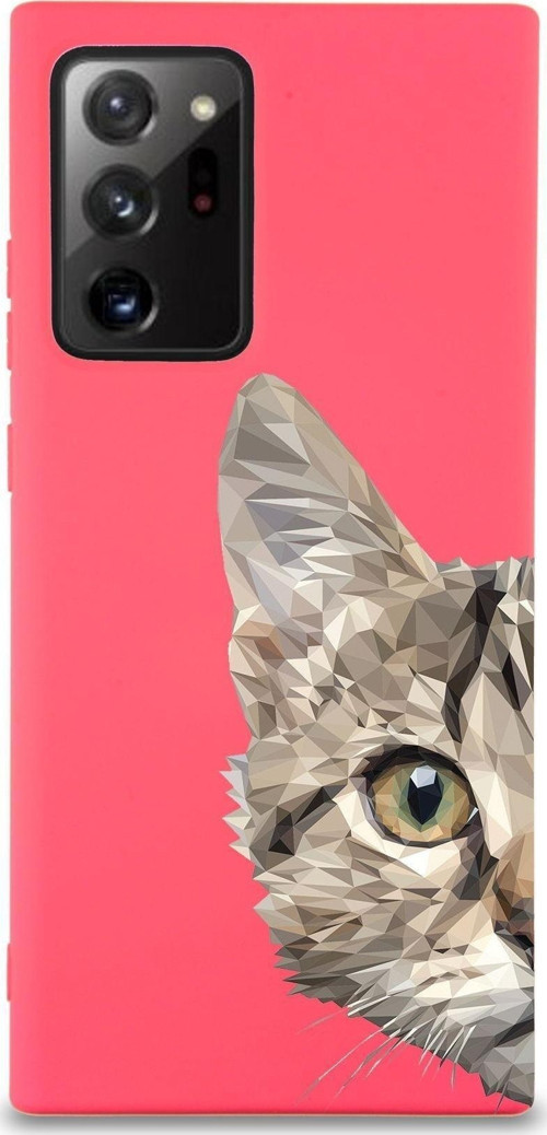Samsung Galaxy Note 20 Plus Uyumlu Lansman Kılıf Catface Tasarımlı Içi Kadife Kapak-Neon Pembe