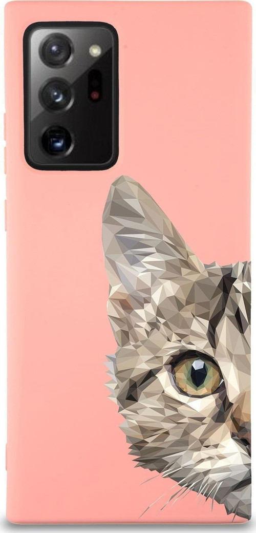 Samsung Galaxy Note 20 Plus Uyumlu Lansman Kılıf Catface Tasarımlı Içi Kadife Kapak-Pembe