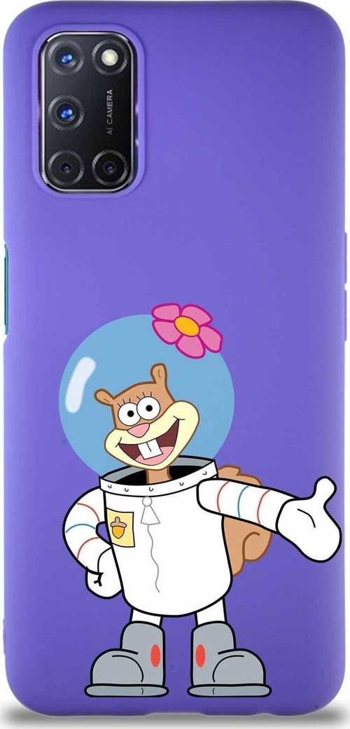 Oppo A52 Soft Premier Kapak Sandy Tasarımlı Silikon Kılıf - Mor