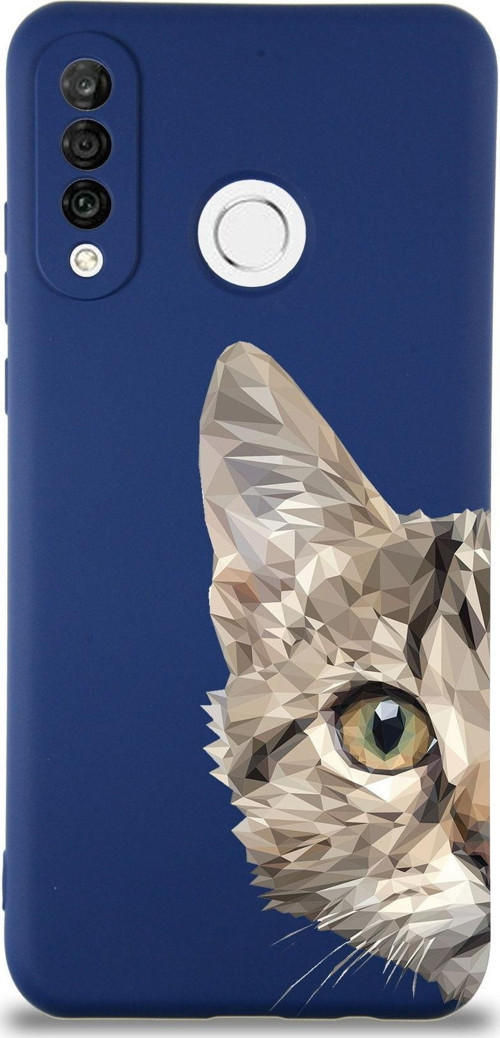 Huawei P 30 Lite Uyumlu Lansman Kılıf Catface Tasarımlı Içi Kadife Lacivert Kapak