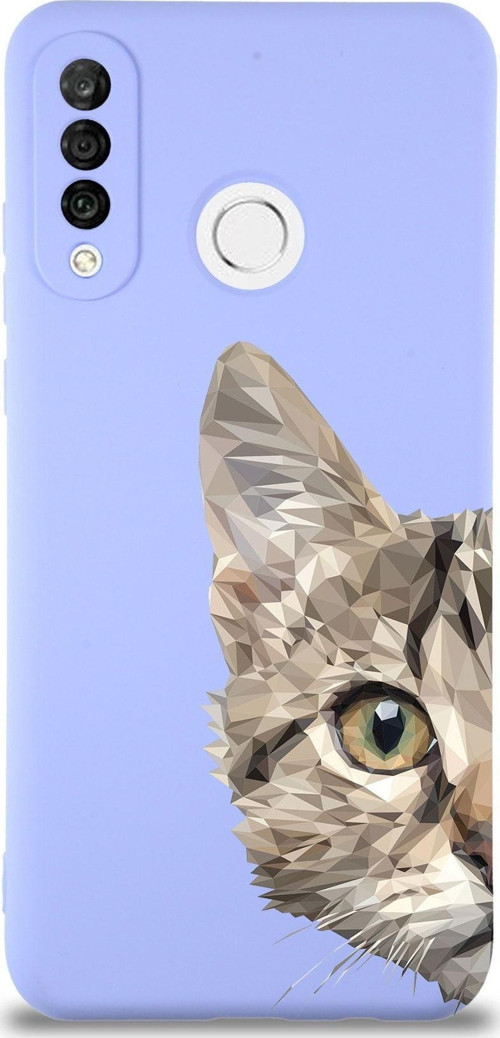 Huawei P 30 Lite Uyumlu Lansman Kılıf Catface Tasarımlı Içi Kadife Lila Kapak