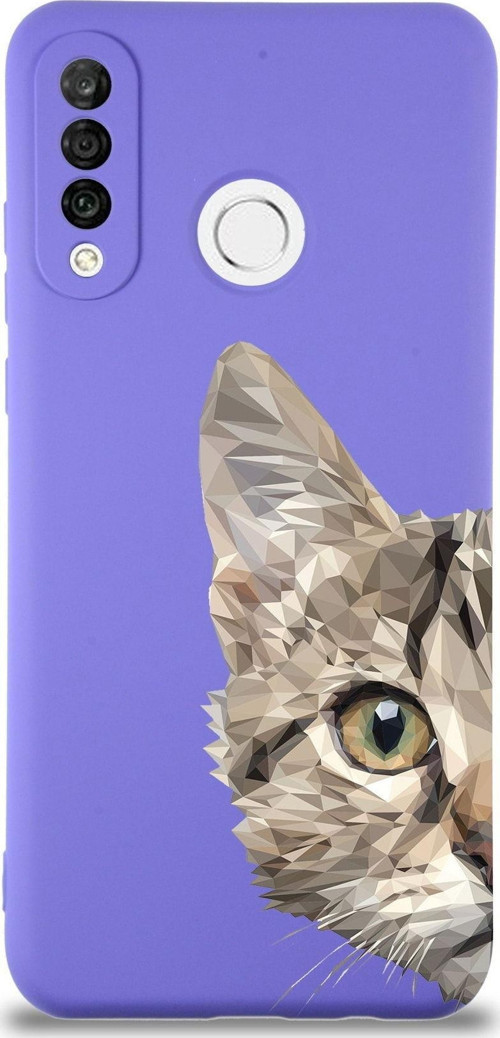 Huawei P 30 Lite Uyumlu Lansman Kılıf Catface Tasarımlı Içi Kadife Mor Kapak