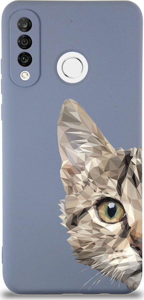 Huawei P 30 Lite Uyumlu Lansman Kılıf Catface Tasarımlı Içi Kadife Petrol Mavisi Kapak