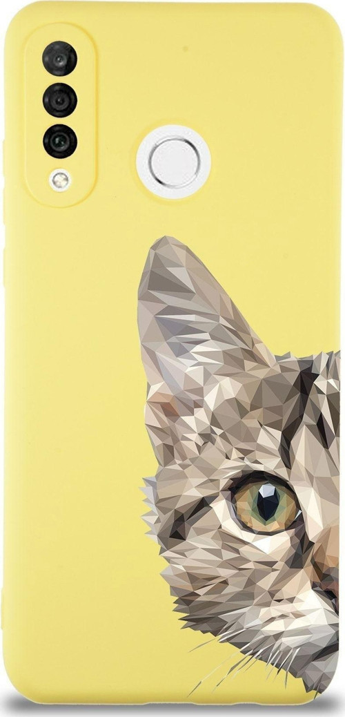 Huawei P 30 Lite Uyumlu Lansman Kılıf Catface Tasarımlı Içi Kadife Sarı Kapak