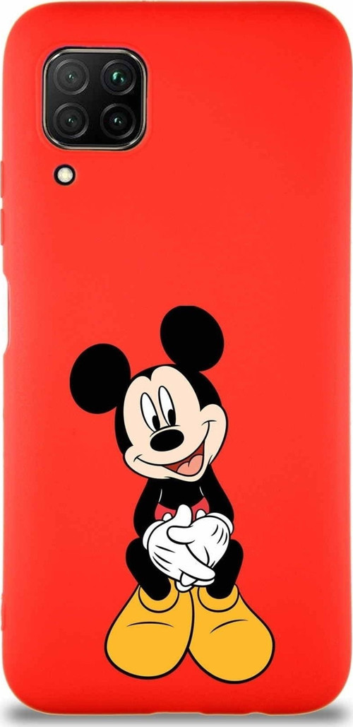 Huawei P40 Lite Soft Premier Kapak Mickey Mouse-A Tasarımlı Silikon Kılıf - Kırmızı