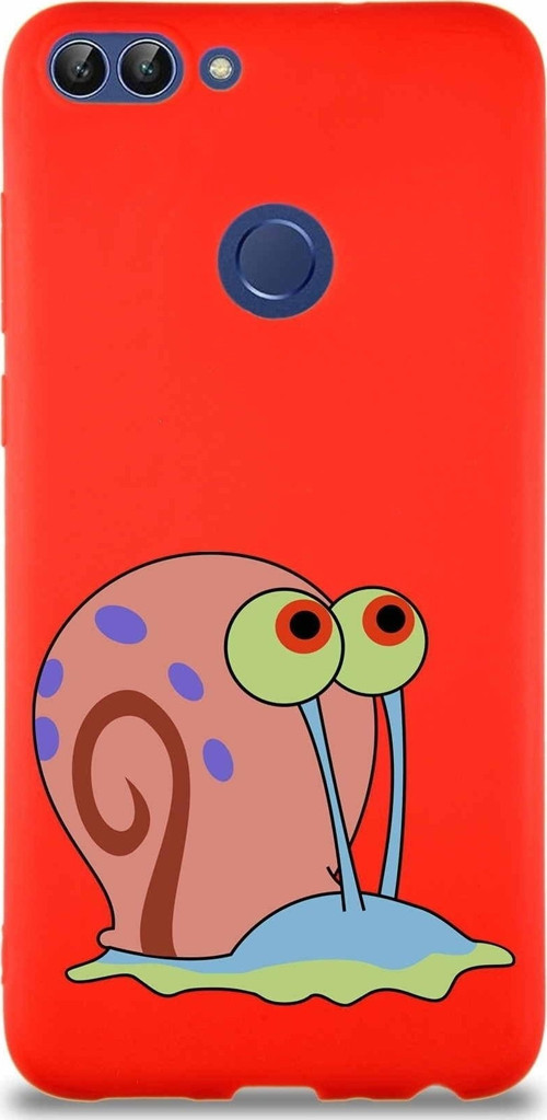 Huawei P Smart Soft Premier Kapak Salyangoz Gary Tasarımlı Silikon Kılıf - Kırmızı
