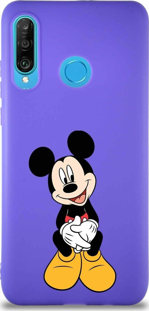 Huawei P30 Lite Soft Premier Kapak Mickey Mouse-A Tasarımlı Silikon Kılıf - Mor