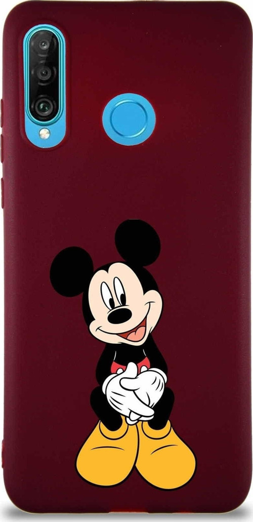 Huawei P30 Lite Soft Premier Kapak Mickey Mouse-A Tasarımlı Silikon Kılıf - Mürdüm