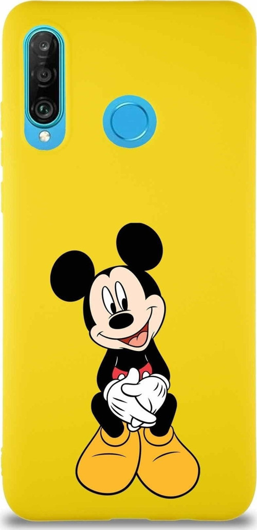 Huawei P30 Lite Soft Premier Kapak Mickey Mouse-A Tasarımlı Silikon Kılıf - Sarı