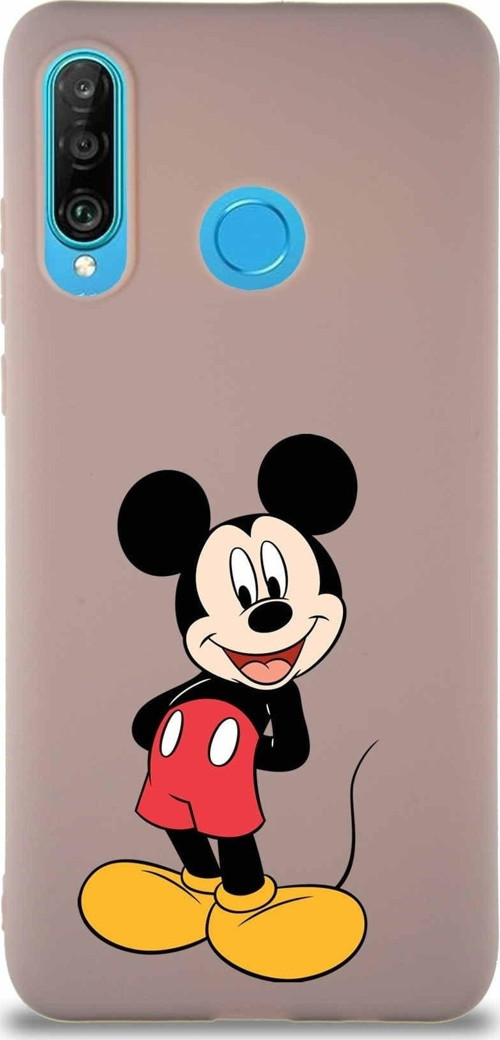 Huawei P30 Lite Soft Premier Kapak Mickey Mouse-B Tasarımlı Silikon Kılıf - Pudra