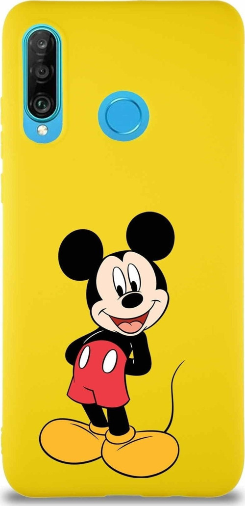 Huawei P30 Lite Soft Premier Kapak Mickey Mouse-B Tasarımlı Silikon Kılıf - Sarı