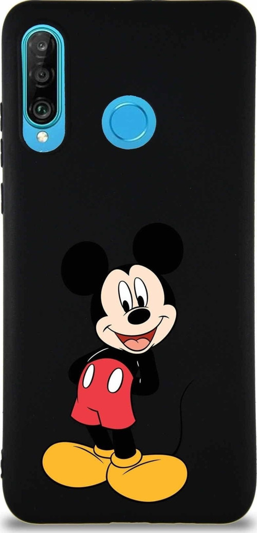 Huawei P30 Lite Soft Premier Kapak Mickey Mouse-B Tasarımlı Silikon Kılıf - Siyah