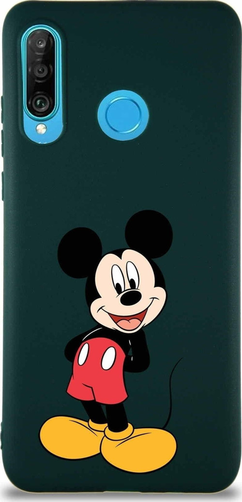 Huawei P30 Lite Soft Premier Kapak Mickey Mouse-B Tasarımlı Silikon Kılıf - Yeşil