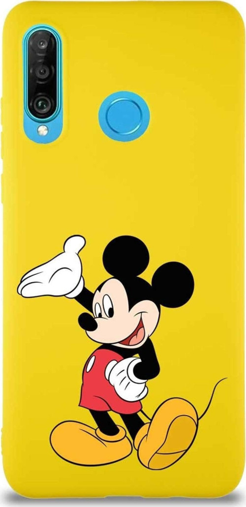 Huawei P30 Lite Soft Premier Kapak Mickey Mouse-C Tasarımlı Silikon Kılıf - Sarı