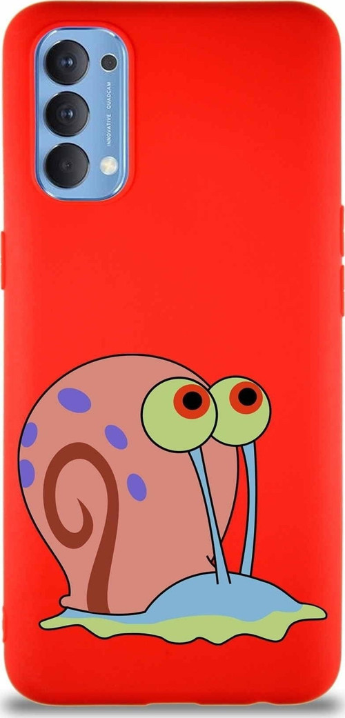 Oppo Reno 4 Soft Premier Kapak Salyangoz Gary Tasarımlı Silikon Kılıf - Kırmızı