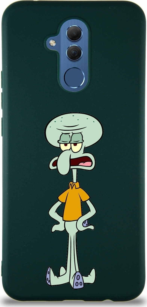 Huawei Mate 20 Lite Soft Premier Kapak Squidward Dokunaç Tasarımlı Silikon Kılıf - Yeşil