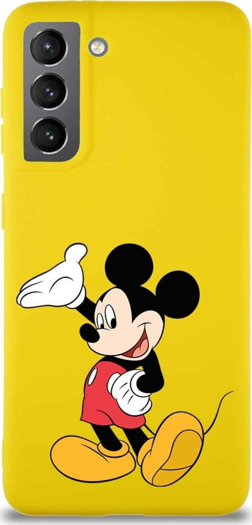 Samsung Galaxy S21 Soft Premier Kapak Mickey Mouse-C Tasarımlı Silikon Kılıf - Sarı