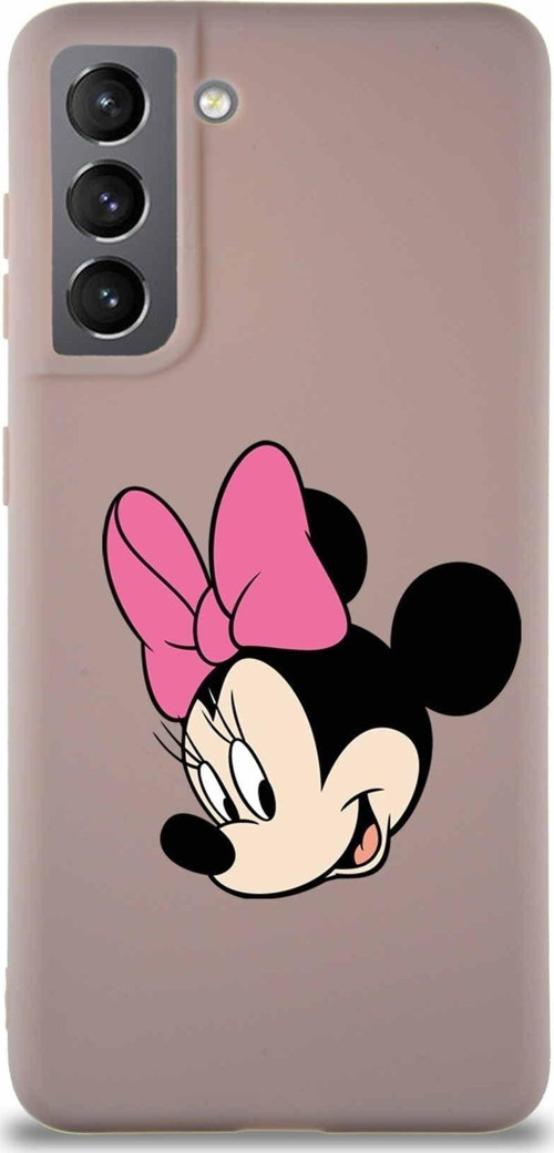 Samsung Galaxy S21 Soft Premier Kapak Minnie Mouse-B Tasarımlı Silikon Kılıf - Pudra