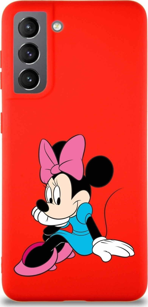 Samsung Galaxy S21 Soft Premier Kapak Minnie Mouse-E Tasarımlı Silikon Kılıf - Kırmızı