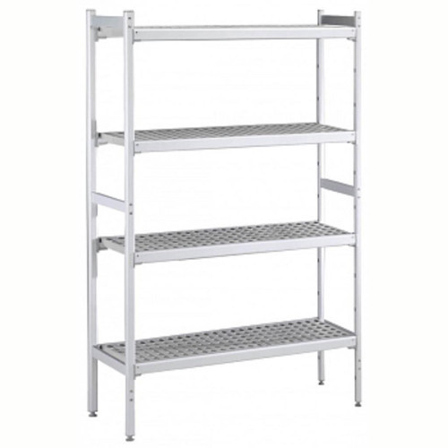 Professional Düz Etejer Seti, Aluminyum Ayaklı, 4 Raflı, Her Raf Demonte Polietilen Tabletlerden Oluşur, Tabletler Bulaşık Makinesinde Yıkanabilir - 475x1872 Mm, H=1700 Mm BLS1872