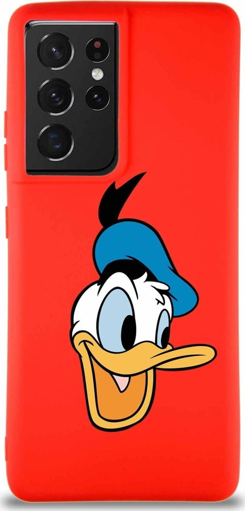 Samsung Galaxy S21 Ultra Soft Premier Kapak Donald Duck-A Tasarımlı Silikon Kılıf - Kırmızı