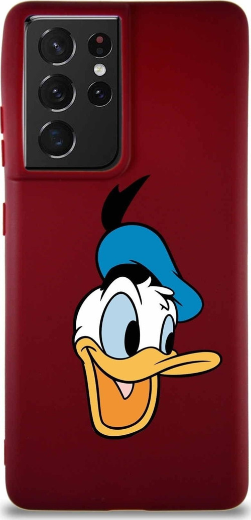Samsung Galaxy S21 Ultra Soft Premier Kapak Donald Duck-A Tasarımlı Silikon Kılıf - Mürdüm