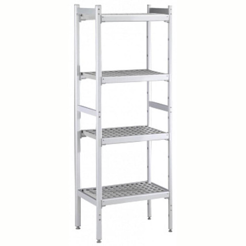 Professional Düz Etejer Seti, Aluminyum Ayaklı, 4 Raflı, Her Raf Demonte Polietilen Tabletlerden Oluşur, Tabletler Bulaşık Makinesinde Yıkanabilir - 475x1037 Mm, H=1700 Mm BLS1038