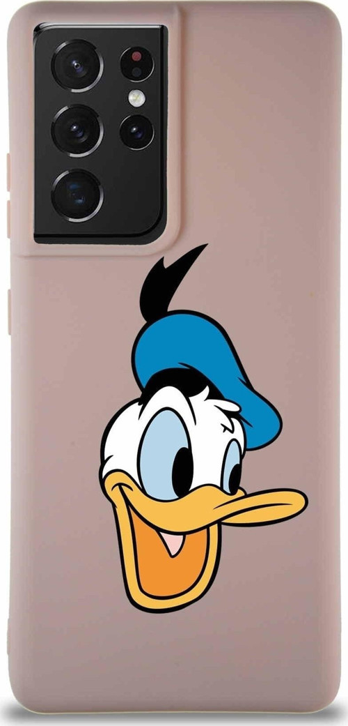 Samsung Galaxy S21 Ultra Soft Premier Kapak Donald Duck-A Tasarımlı Silikon Kılıf - Pudra