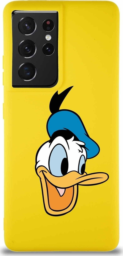 Samsung Galaxy S21 Ultra Soft Premier Kapak Donald Duck-A Tasarımlı Silikon Kılıf - Sarı