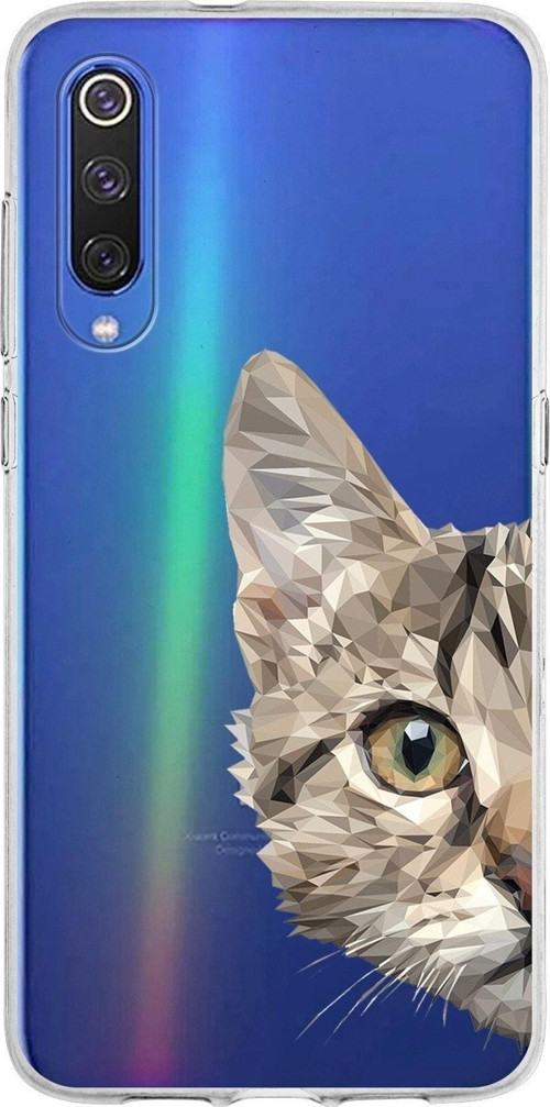 Xiaomi Mi 9 Uyumlu Kapak Catface Tasarımlı Şeffaf Silikon Kılıf